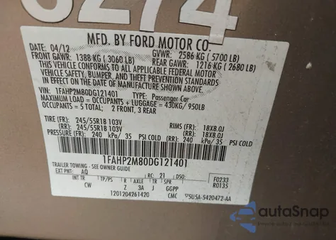 2013 Ford Police Interceptor из США, поврежденный, VIN 1FAHP2M80DG121401